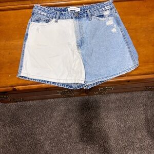 Flying Monkey White and Blue Jean Shorts High-Waisted Two-Tone